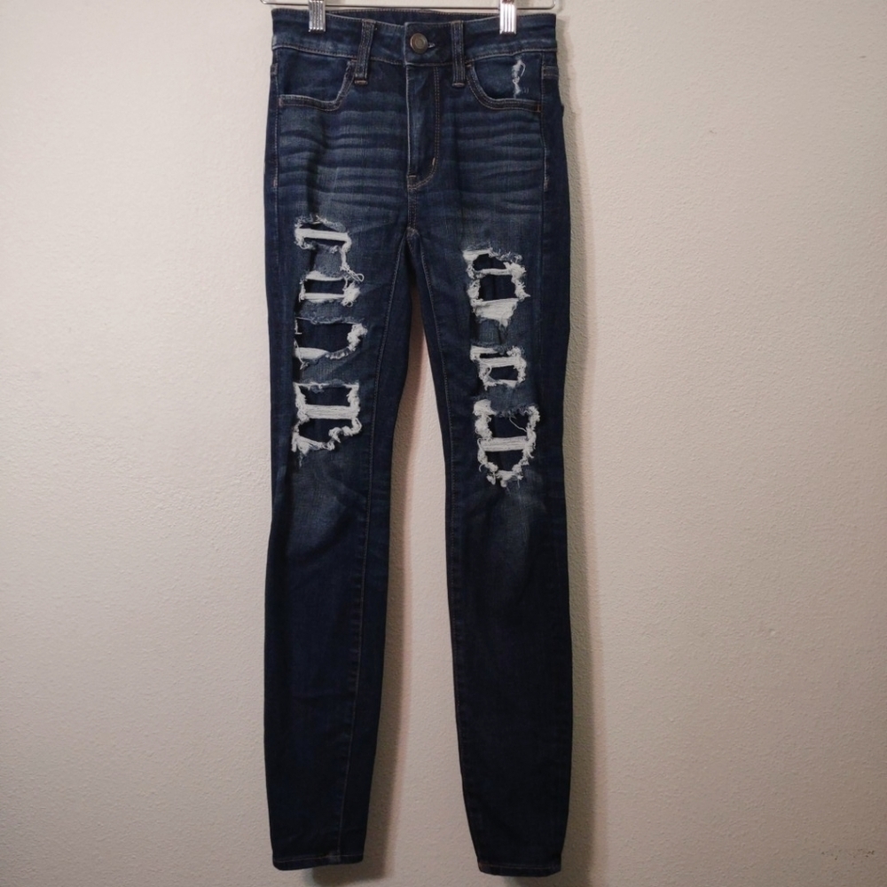 American Eagle Distress Hi-Rise Denim Jegging 00